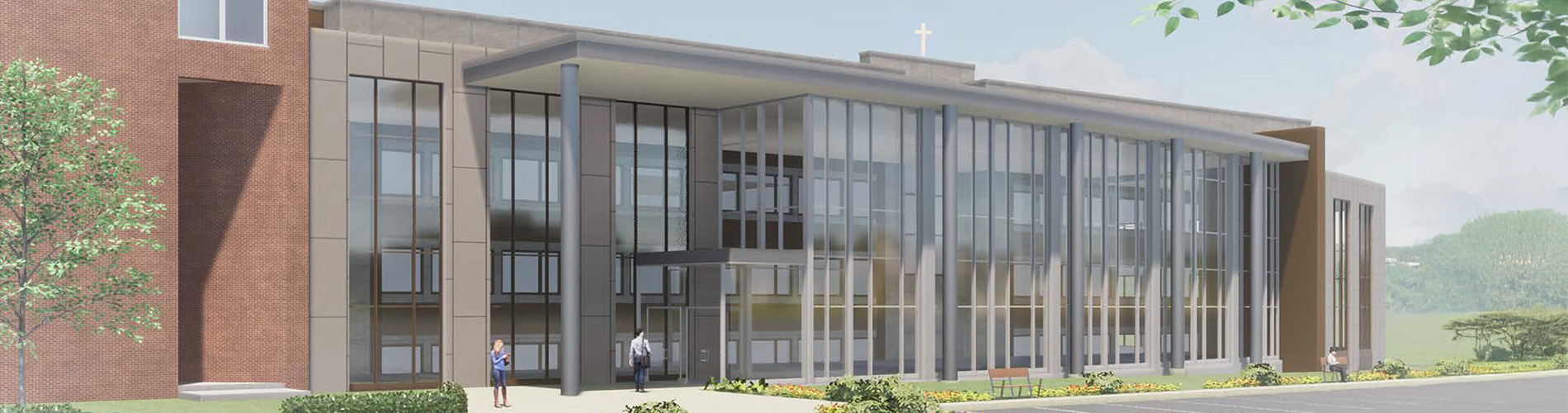 Rendering of the new Holy Family Hall welcome center, currently under construction