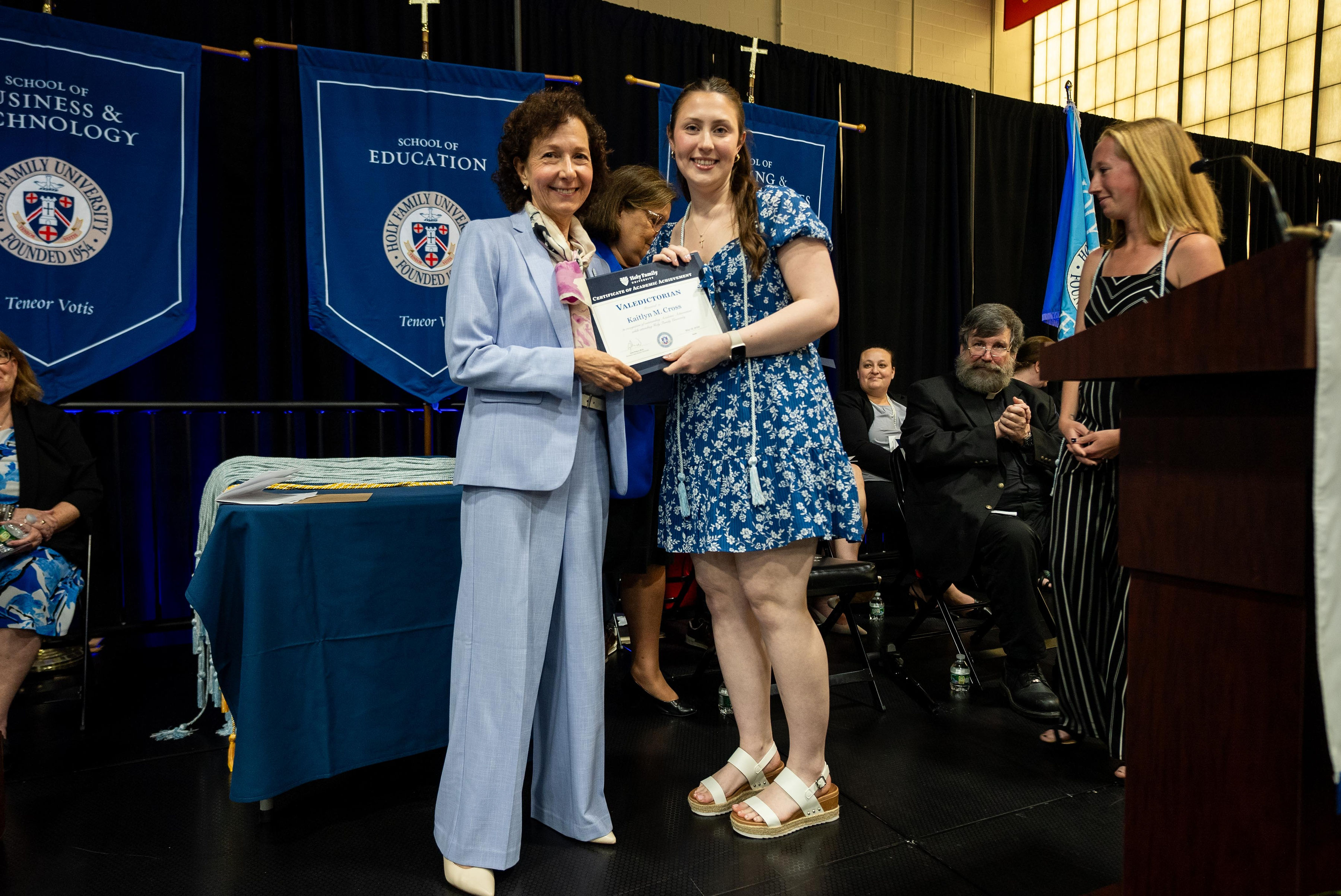 Class of 2024 Valedictorian Kaitlyn Cross with HFU's President Prisco