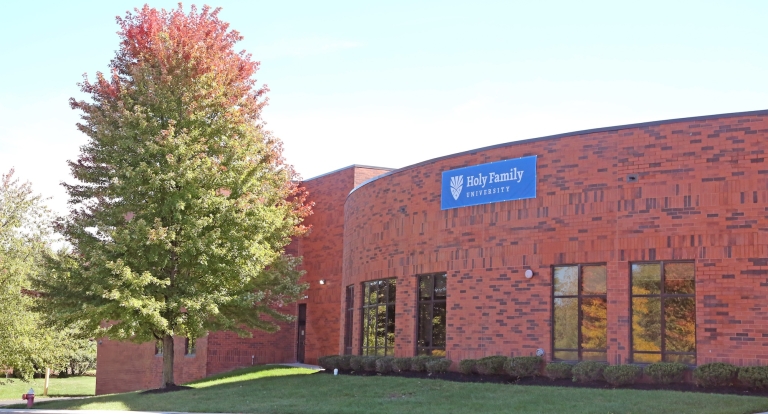 Exterior of the main Holy Family University building at the Newtown campus