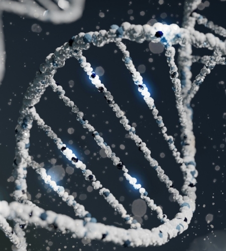 A graphic depicting a strand of DNA